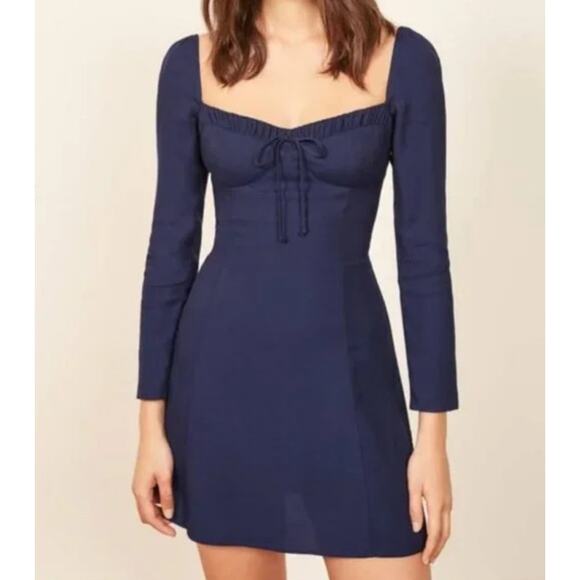 Reformation Dresses & Skirts - Reformation Sydney Mini Dress Womens 10 Blue Long Sleeve Front Tie